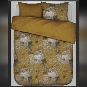 Essenza Maily Gold Floral Yellow Polka Dot Duvet Cover - Queen Size